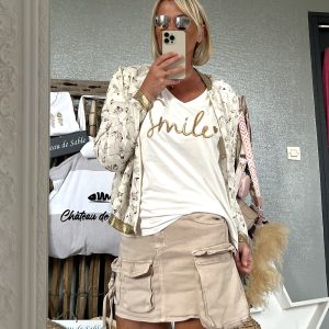 Bomber beige blanc doré