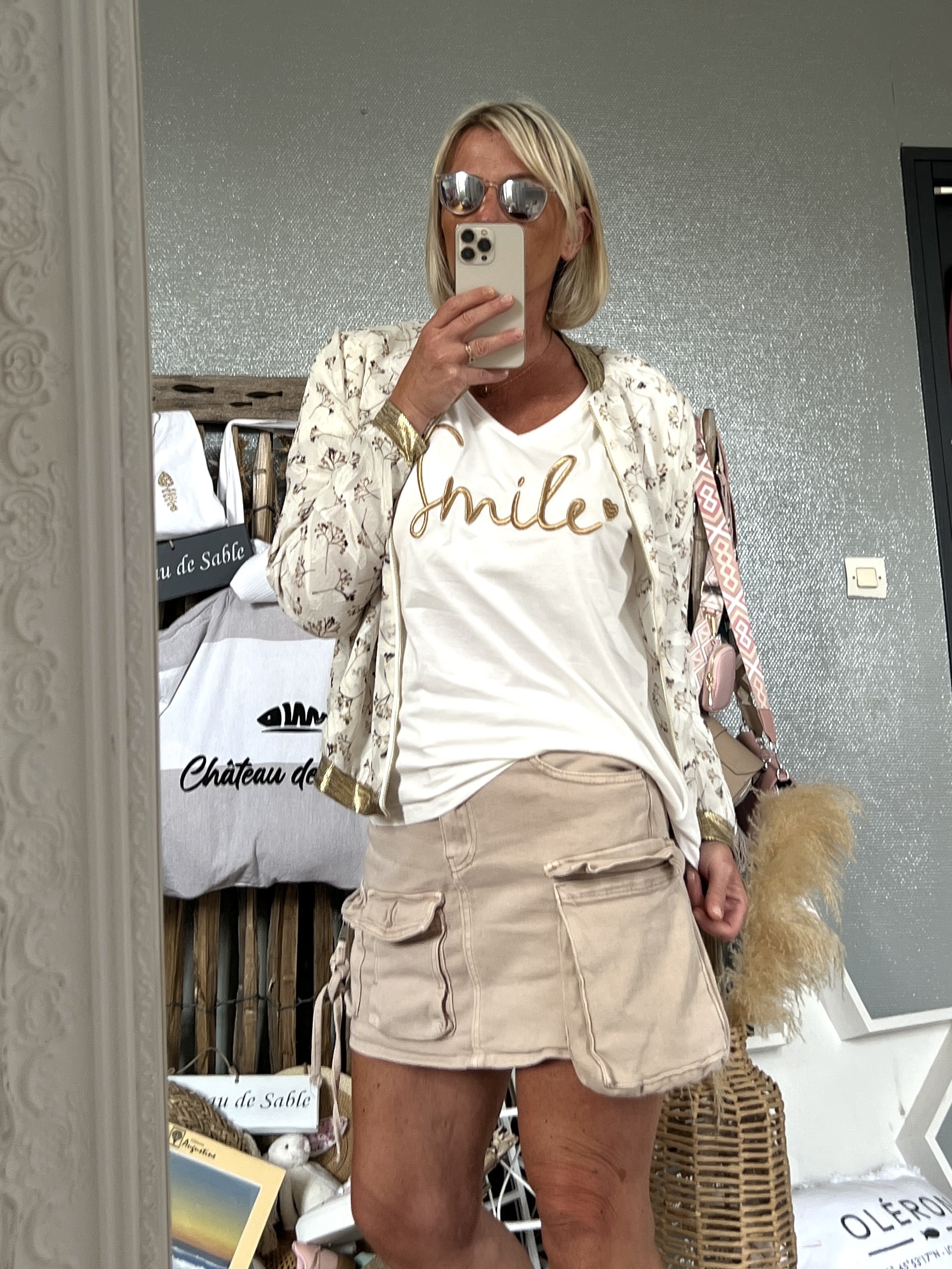Bomber beige blanc doré – Image 9