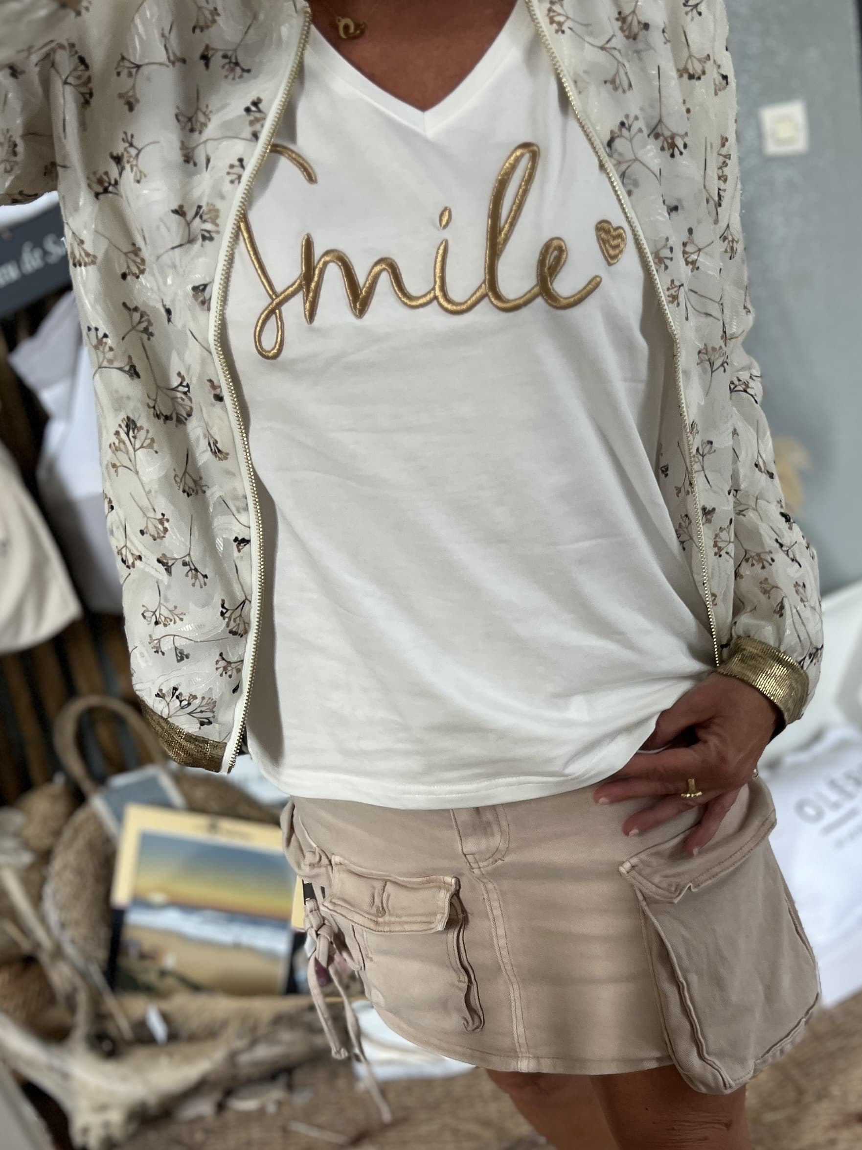 Bomber beige blanc doré – Image 6