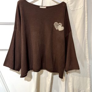 Pull mini cœurs léopard chocolat