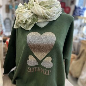 Pull Amour vert sapin