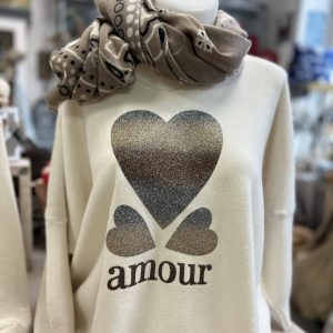 Pull Amour vert écru