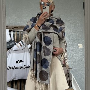 Echarpe  châle CDS taupe bleu