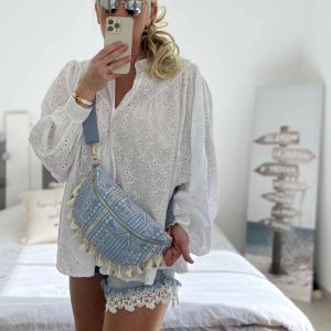 Sac banane broderie bleu