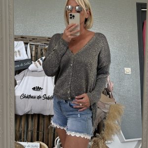 Gilet lurex bleu doré