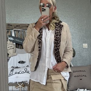 Veste velours beige léopard