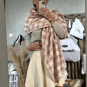 Châle écharpe CDS beige rose lurex