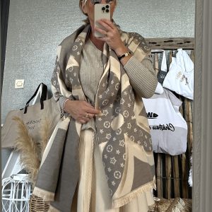 Châle écharpe beige gris