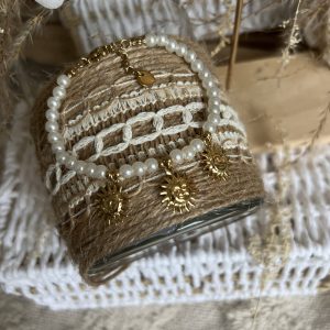 Bracelet perles soleil acier doré