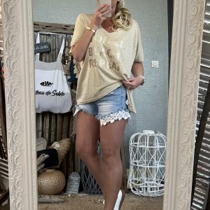 Pull pailleté oversize coffee beach repeat