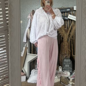 Pantalon noeuds gaze rose