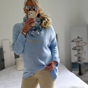 Pull oversize j’adore bleu