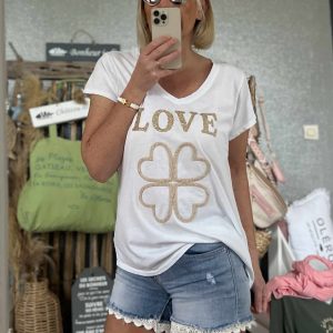 T-shirt Love blanc doré