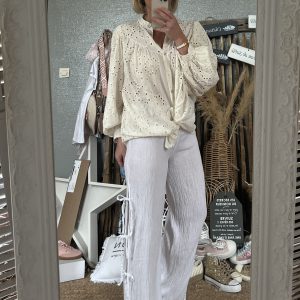 Pantalon noeuds gaze blanc