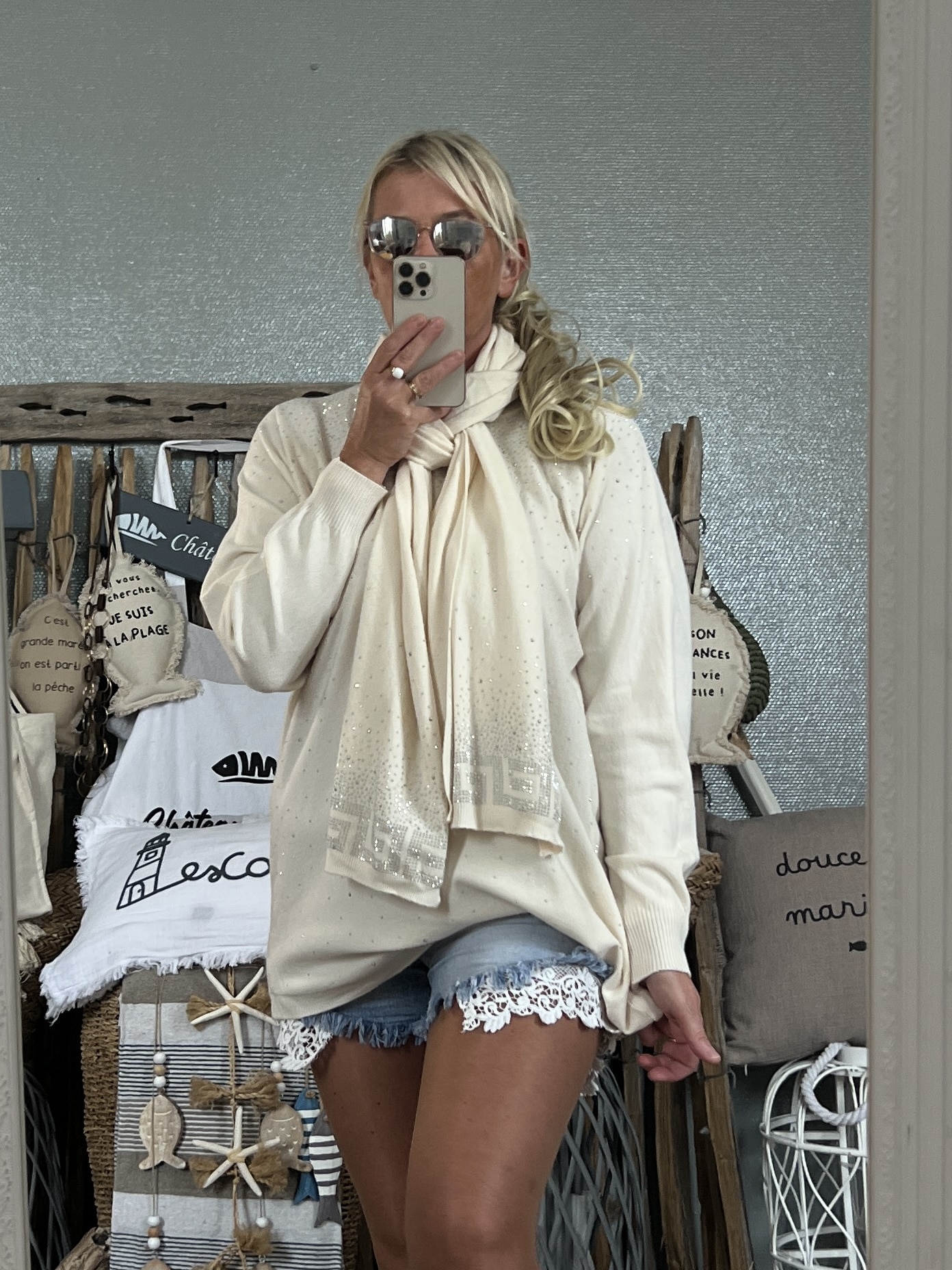 Duo pull écharpe strass écru – Image 8