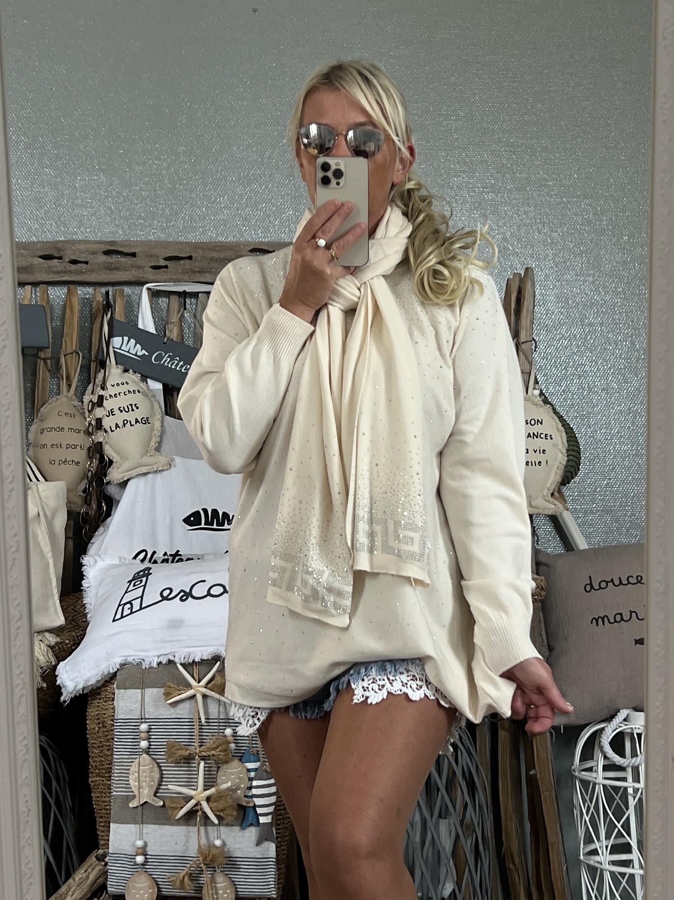 Duo pull écharpe strass écru – Image 6