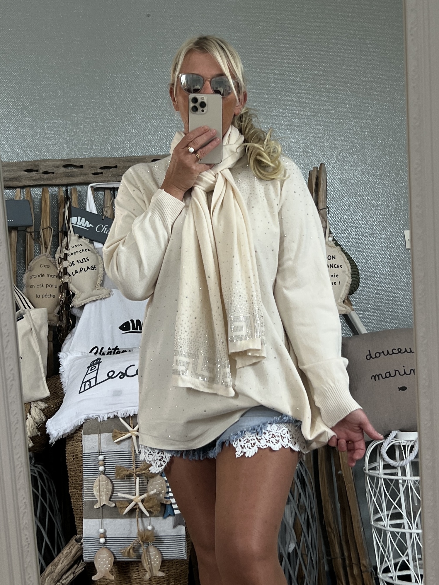 Duo pull écharpe strass écru – Image 4