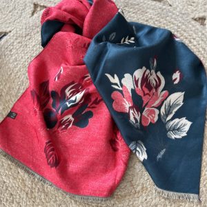 Châle écharpe framboise bleu