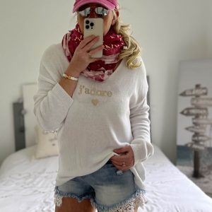 Pull oversize j’adore blanc
