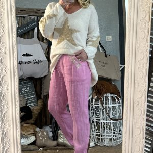 Pantalon lin CDS rose