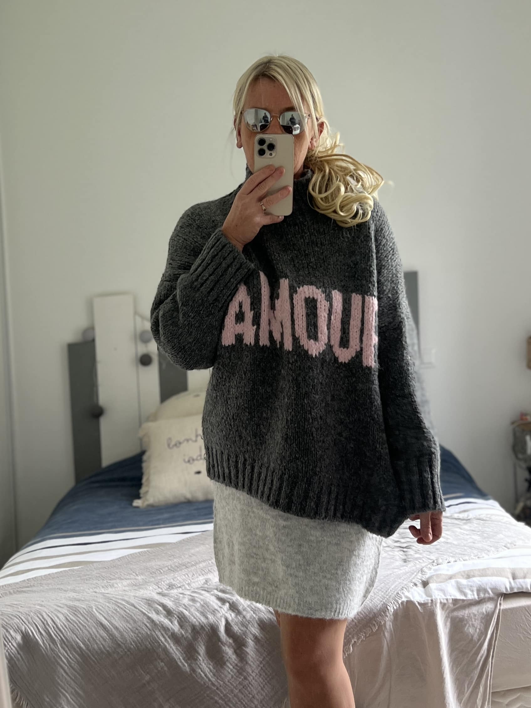 Pull CDS Amour gris rose – Image 3