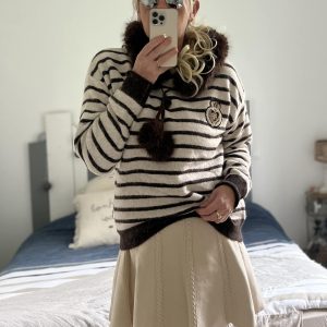 Pull marinière beige chocolat