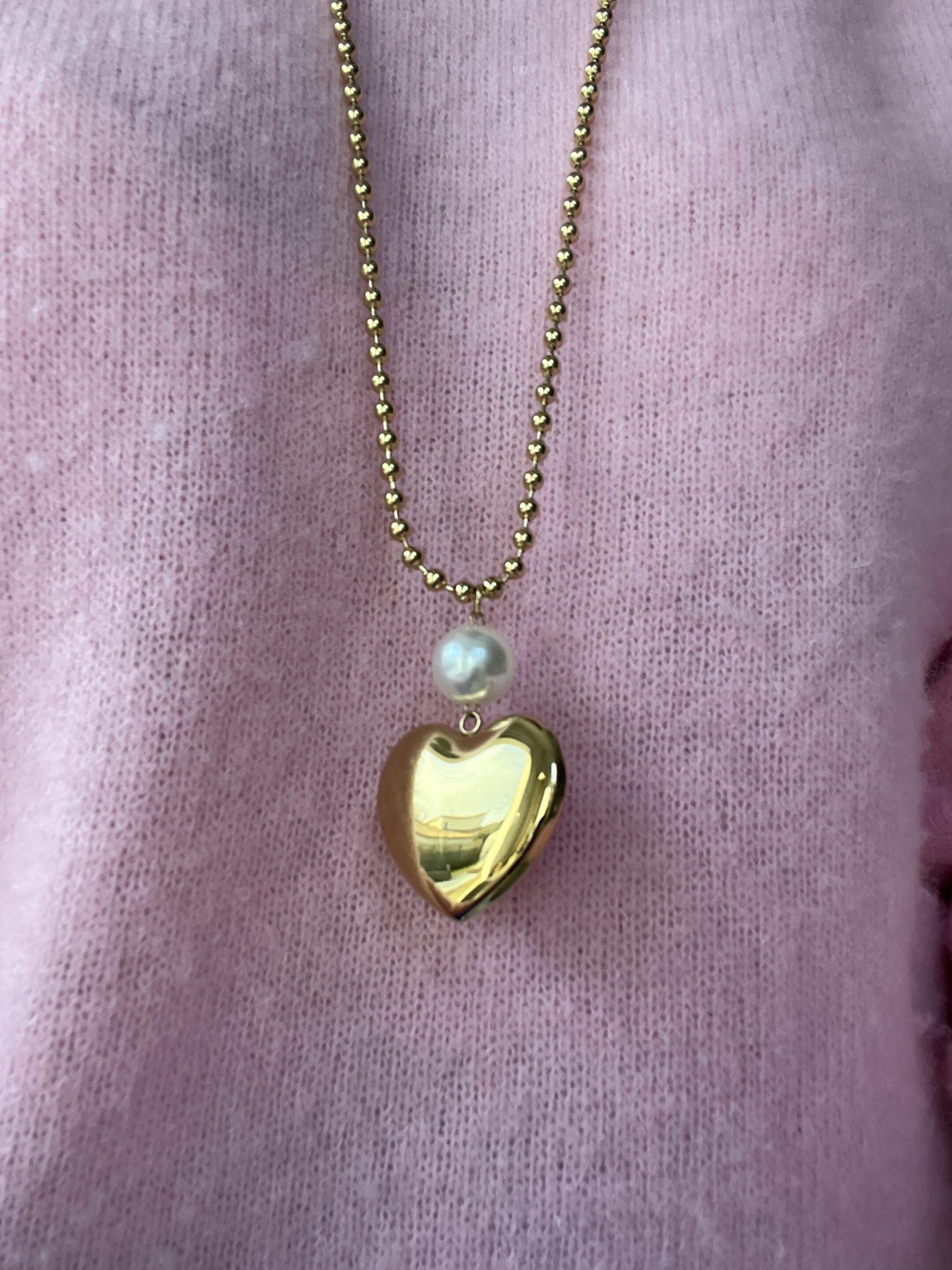 Sautoir cœur acier doré – Image 4