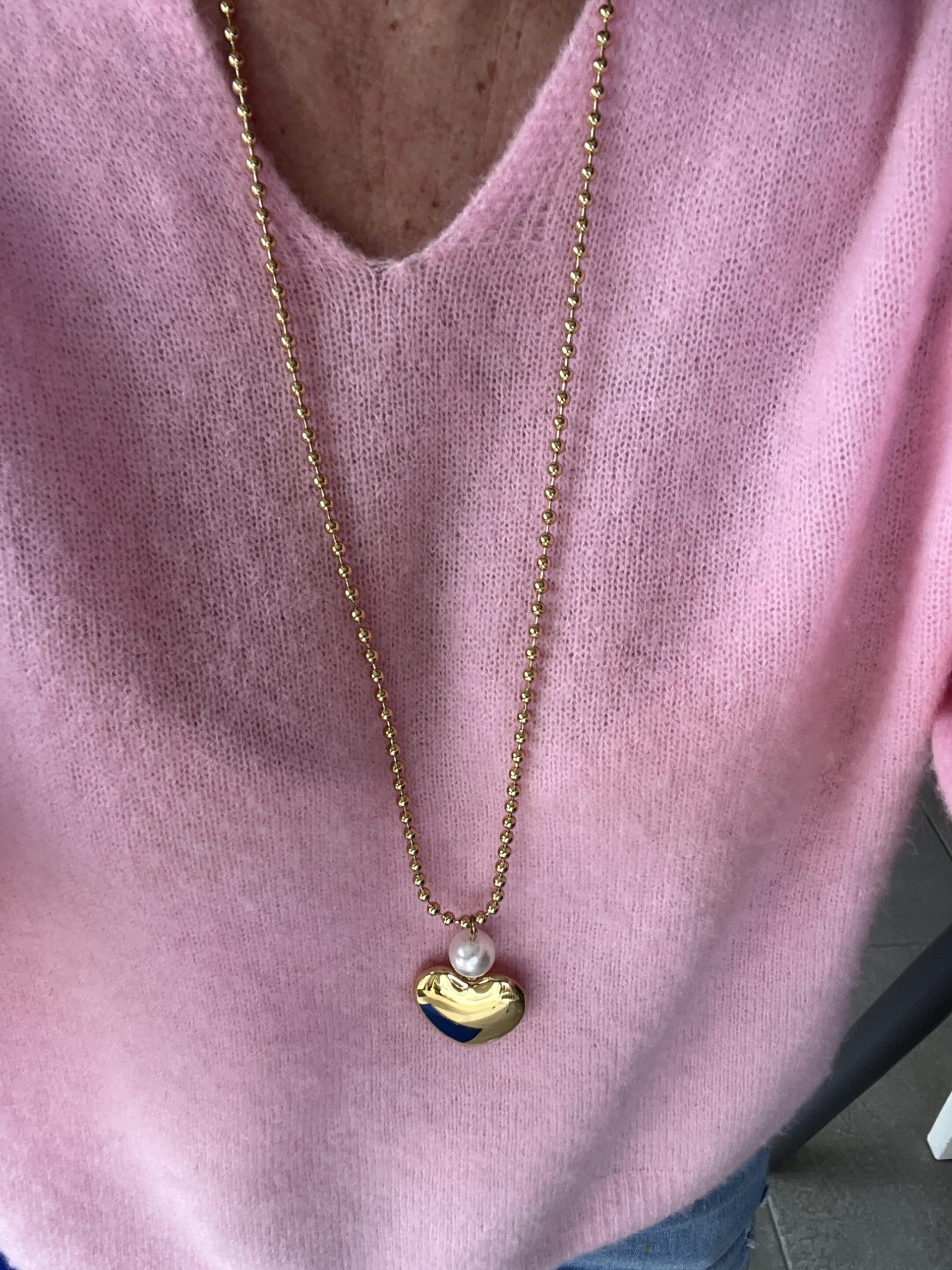 Sautoir cœur acier doré – Image 3