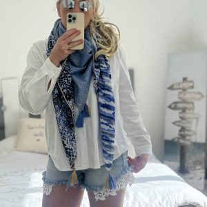 Echarpe patch bleu doré