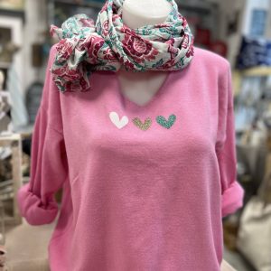 Pull mini cœurs rose pep’s