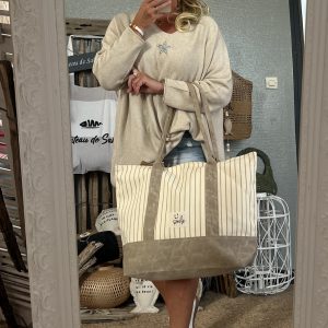 Cabas rayé beige