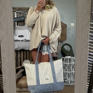 Cabas rayé bleu jean