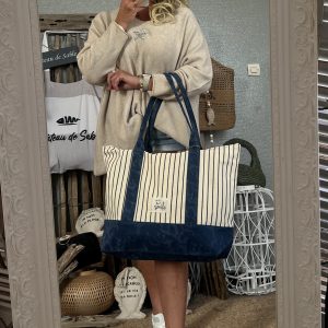 Cabas rayé bleu marine