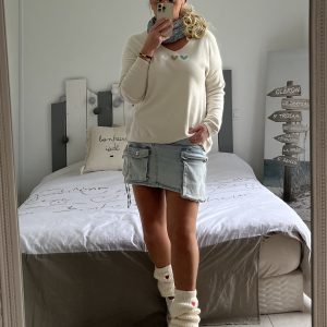 Pull mini cœurs écru