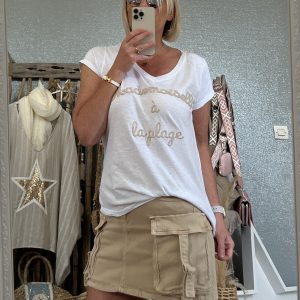 T-shirt cds blanc beige