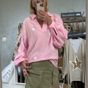 Chemise cœurs rose