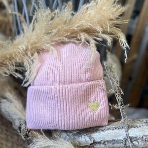 Bonnet rose cœur doré