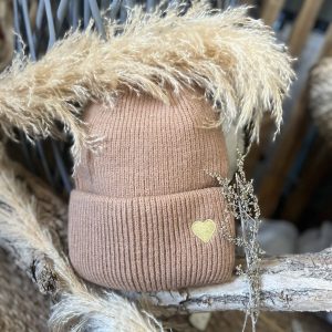 Bonnet taupe cœur doré