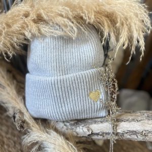 Bonnet gris cœur doré