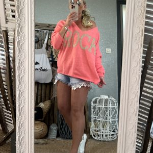 Pull rock corail fluo oversize