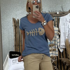 T-shirt cds bleu beige