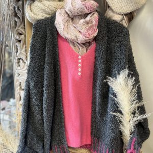 Gilet bouclette gris rose