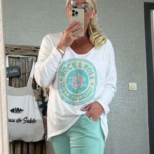 T-shirt blanc turquoise