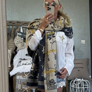 Echarpe  châle marine beige