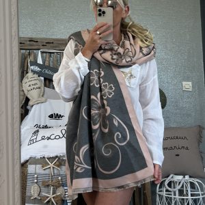 Châle écharpe rose gris