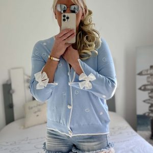 Gilet cœurs noeuds bleu