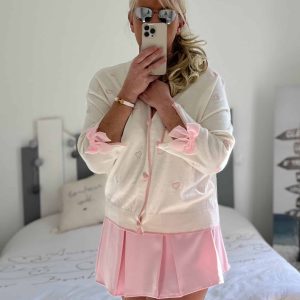 Gilet cœurs noeuds blanc rose