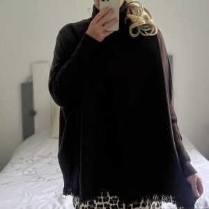 Pull col roulé frange chocolat