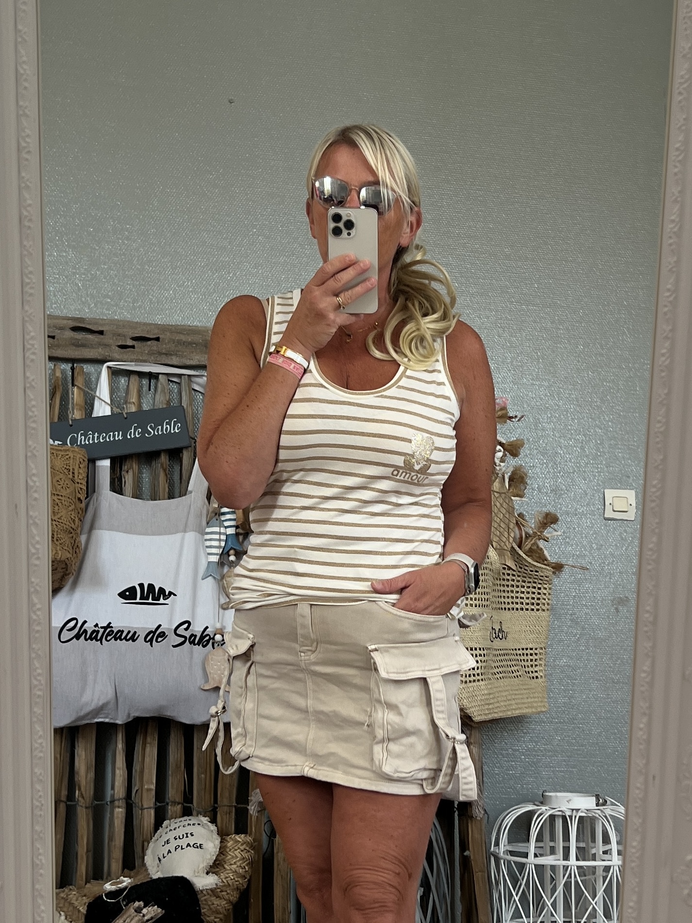 Débardeur marinière lurex beige – Image 3