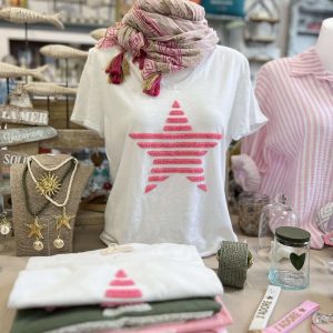 T-shirt star blanc rose